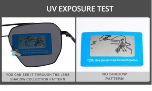 Polarized lens test showing UV protection and glare reduction on metal double-bridge sunglasses