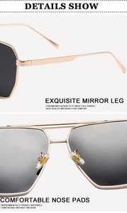 Detail view of double bridge sunglasses showing metal temples and soft nose pads
