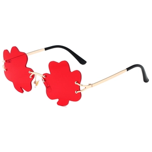 Unique cloud-shaped red rimless sunglasses with gold metal frame for fashion parties