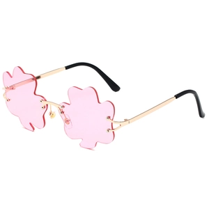 Pink lucky clover frameless sunglasses with gold metal frame and floral lenses
