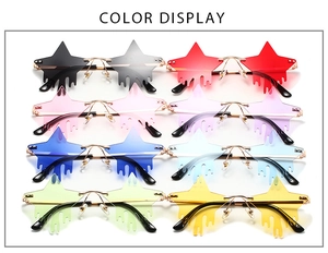 Star-shaped rimless sunglasses featuring colorful lenses with unique melting teardrop edges