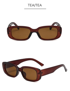 Détails des lunettes de soleil rectangulaires thé avec monture translucide et finition mate