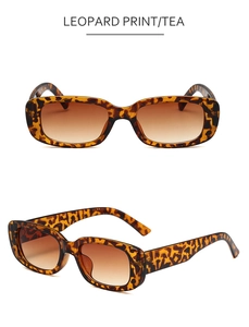 Vue avant et latérale de lunettes de soleil léopard avec verres dégradés marron
