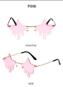 Pink star-shaped rimless sunglasses with unique water drop design detail