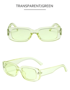 Détails de lunettes de soleil rétro rectangulaires vert transparent avec charnières métal
