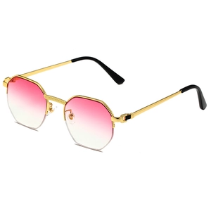 Retro hexagonal metal sunglasses with pink gradient lenses and gold-tone frame