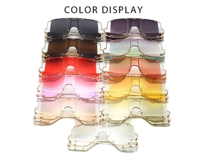 Detailed grid showing 11 color options for oversized punk sunglasses with metal rivets