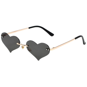 Heart Shaped Rimless Sunglasses Metal Frame Flame Textured Lens UV400 Fashion Streetwear Party Accessory Women