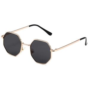 Retro octagonal metal sunglasses with dark lenses and slim gold frames for street style