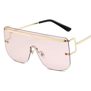 Modern oversized shield sunglasses with gold frame and transparent pink lenses for women