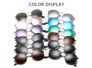 Detailed color display of retro round metal sunglasses with diverse polarized lens options