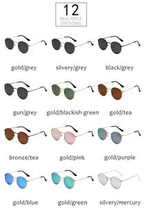 Multiple options of vintage round metal polarized sunglasses in twelve color combinations