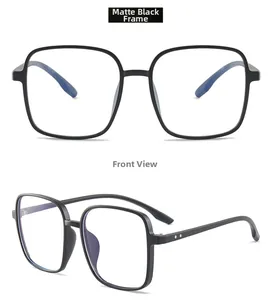Front and side 45-degree macro view of matte black TR90 oversized square eyewear frames
