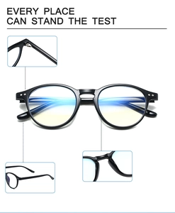 Detail view of TR90 blue light blocking glasses featuring metal hinges and nose pads
