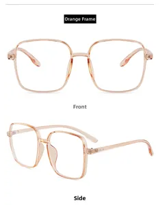 Detailed front and side views of transparent orange square TR90 large eyeglass frames