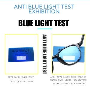 Blue light blocking test showing TR90 glasses shielding a test card from violet light rays