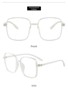 Macro detail of transparent TR90 square frame glasses showing front and side view