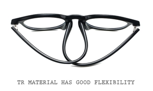 Close-up of TR90 glasses frame showing high flexibility and anti-deformation features