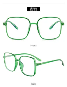Front and side view of square transparent green TR90 anti-blue light glasses frame