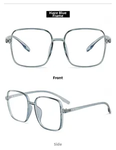 Front and side view of oversized hazy blue TR90 square glasses frames with matte finish