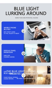 Infographic showing TR90 glasses protection against blue light from digital screens