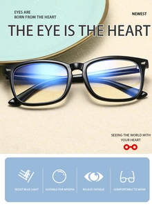 Detail of blue light blocking lenses with anti-reflective coating on black frames