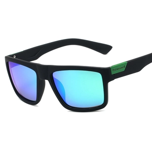 Polarized retro square sunglasses with matte black frames and blue-green gradient lenses