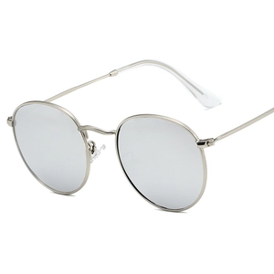 Classic round polarized sunglasses with silver metal frame and mirrored lenses