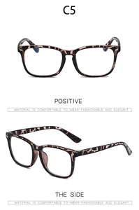 Detail of vintage leopard print square frame glasses showing front and side view angles