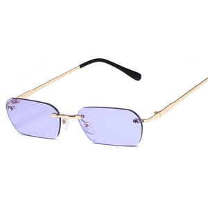 Rimless Rectangular Sunglasses Metal Frame UV Protection Retro Trendy Hip Hop Eyewear For Men Women