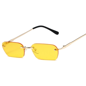 Frameless rectangular sunglasses with yellow lenses and gold metal frames for trendy look