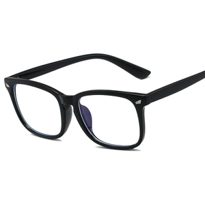 Vintage black square full-frame anti-blue light glasses with polished finish