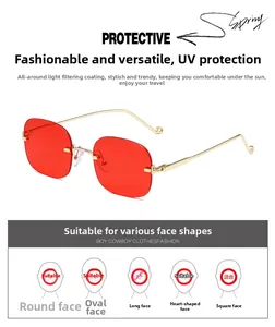 Gros plan sur les lunettes de soleil sans monture à verres rouges carrés et protection UV