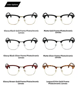 Detail view of photochromic lenses in six retro half-frame vintage eyewear styles