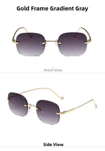 Lunettes sans monture dégradé gris et métal doré avec vues de face et de profil détaillées
