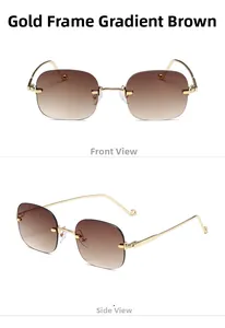 Vues de face et de profil de lunettes sans monture dorées avec verres dégradés