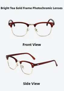 Front and side view of vintage half-frame photochromic glasses in tea gold finish