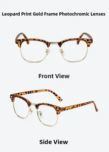 Retro leopard print semi-rimless photochromic glasses with gold frame front and side views