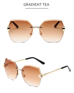 Details einer randlosen Sonnenbrille mit Verlaufsgläsern in Tee und Kristallschliff