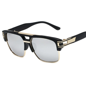 Classic retro square sunglasses with black frames and reflective silver mirror lenses
