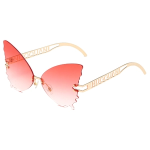 Women Rimless Butterfly Shape Metal Sunglasses Fashion Gradient PC Lens UV400 Protection Hollow-out Temple Eyewear