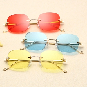 Lunettes De Soleil Sans Monture À La Mode Cadre En Métal Protection UV400 Verres Carrés PC Pour Hommes Femmes