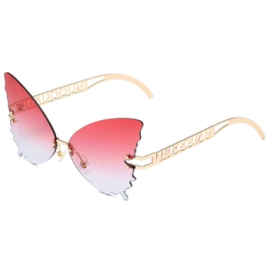 Chic butterfly shaped rimless sunglasses with pink gradient lenses and gold metal frames