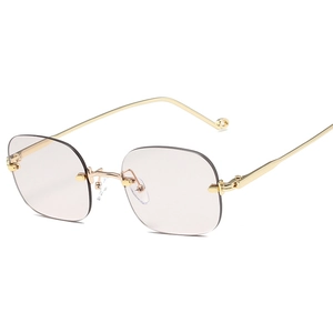 Lunettes carrées sans monture minimalistes avec cadre en métal doré et verres violets