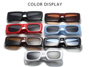 Selection of seven trendy retro rectangular thick frame sunglasses in various vibrant colors
