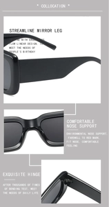 Detail of square sunglasses featuring ergonomic temples, smooth nose pads and metal hinges