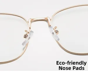 Macro detail of eco-friendly nose pads on rose gold metal glasses frames for comfort