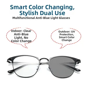 Smart photochromic lenses transition from clear to gray for blue light protection