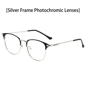 Silver and black semi-rimless photochromic glasses with flexible metal frames