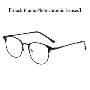Classic black full-rim metal glasses with photochromic lenses in a minimalist retro style